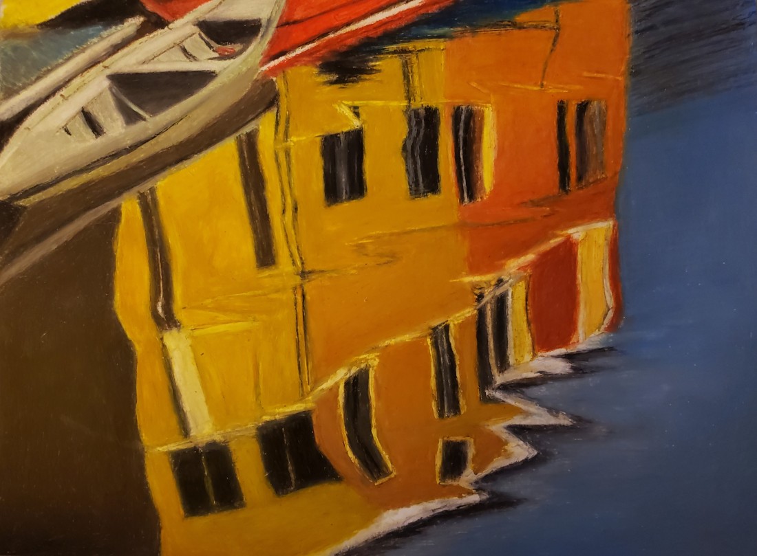 Water reflection in Venice in Oil Pastel